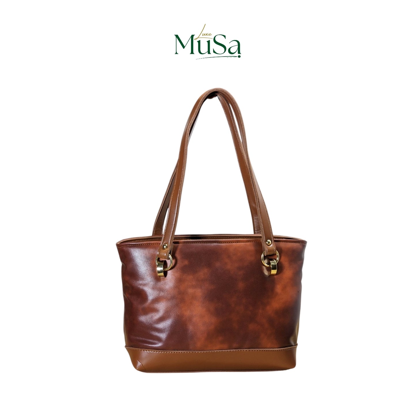 front side of CAMEL BROWN of the duvera handbag from luxemusa 